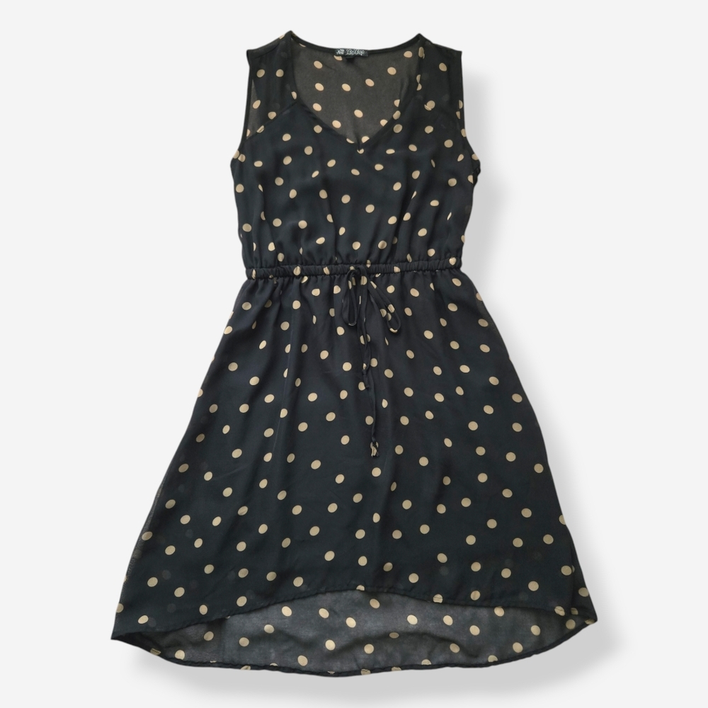 Bebop Black Polkadot Sleeveless High Low Dress Small